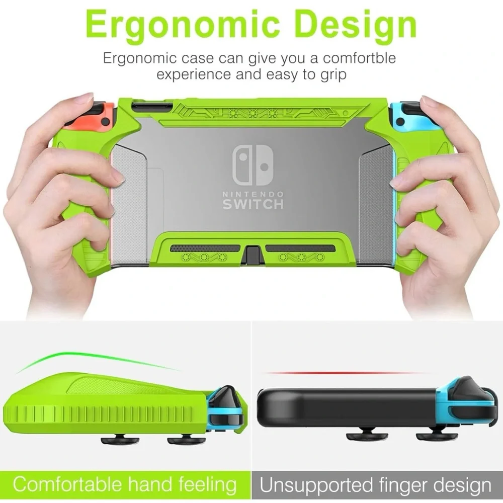 Nintendo Switch Grip Case + Tempered Screen Protector & Soft Silicon Thumb Cover